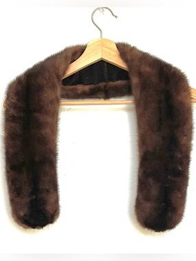 Vintage Brown Mink Fur Stole Collar Scarf Shawl Neck Warmer Genuine Real